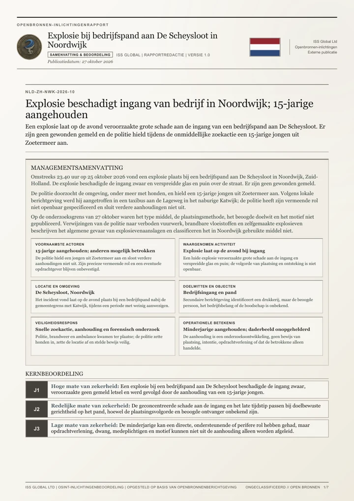 First page of Explosie bij bedrijfspand aan De Scheysloot in Noordwijk