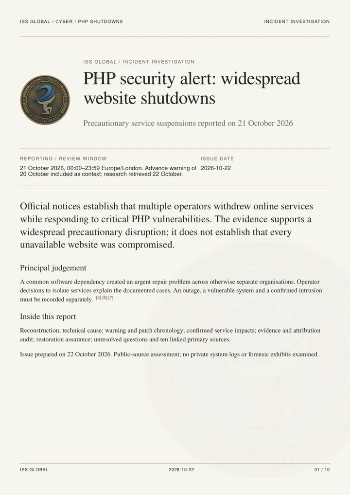 PHP security alert: widespread website shutdowns portada del informe