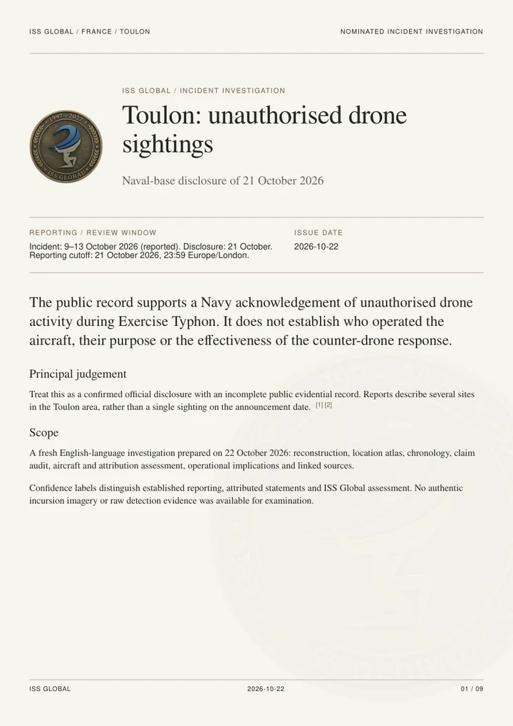 Toulon: unauthorised drone sightings portada del informe
